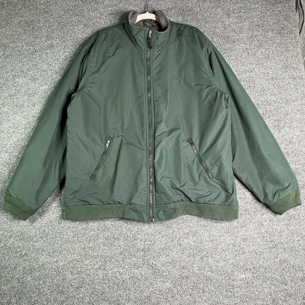 LL Bean Jacket Mens XL Tall Green Fleece Lined Bomber Three Season Full Zip Coat
